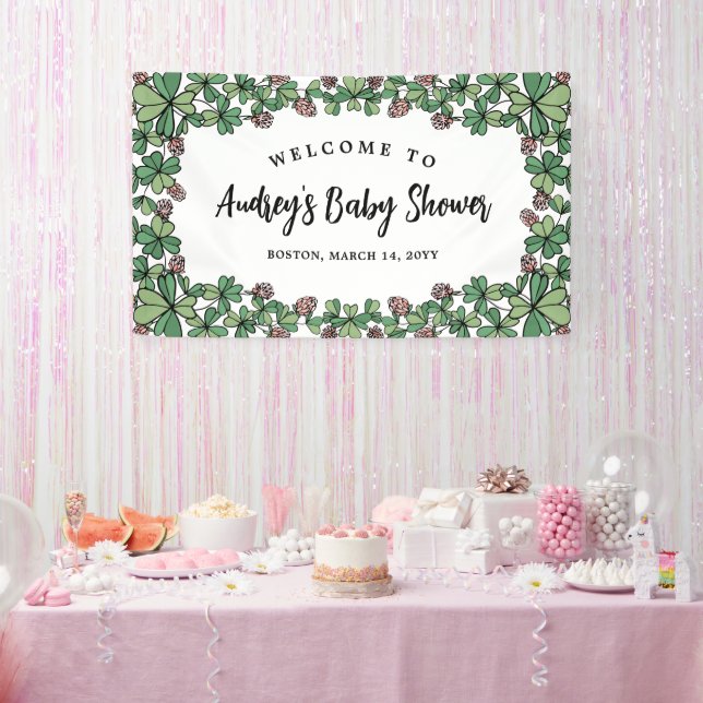 Pink Clovers Girl Baby Shower Welcome Banner (Party)