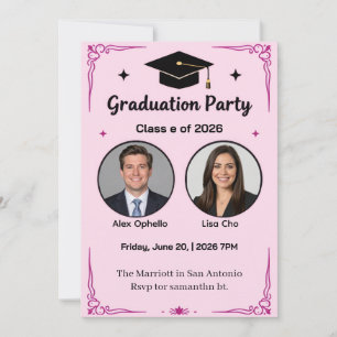 Pink Co-Graduation Party Invitation with Photos 