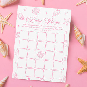Pink Coastal Beach Baby Shower Bingo Game Card