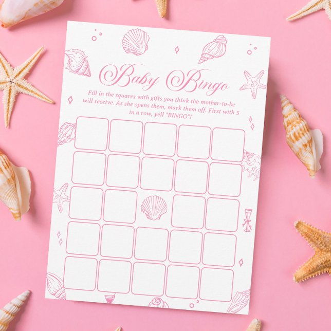 Pink Coastal Beach Baby Shower Bingo Game Card (Creator Uploaded)