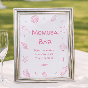 Pink Coastal Beach Baby Shower Momosa Bar Poster