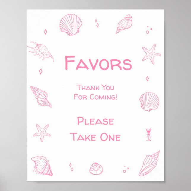 Pink Coastal Beach Beach Baby Shower Favor  Poster (Front)