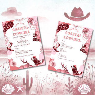 pink coastal cowgirl bachelorette party invitation