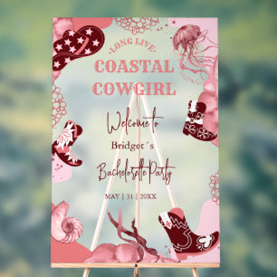pink coastal cowgirl bachelorette welcome party acrylic sign