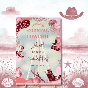 pink coastal cowgirl bachelorette welcome party acrylic sign