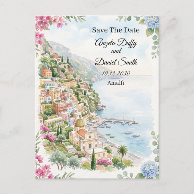 Pink Coastal Floral Save The Date Postcard (Front)