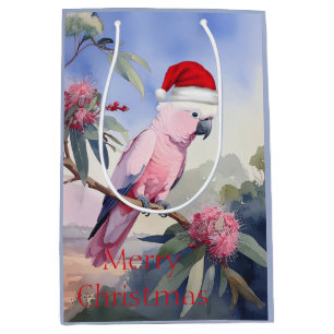 Pink Cockatoo Gala Santa Hat Merry Christmas Medium Gift Bag