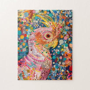 Pink Cockatoo in Aborigine Dot Art Style Jigsaw Puzzle