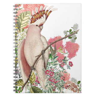 Pink cockatoo, on mantle of flowers notebook