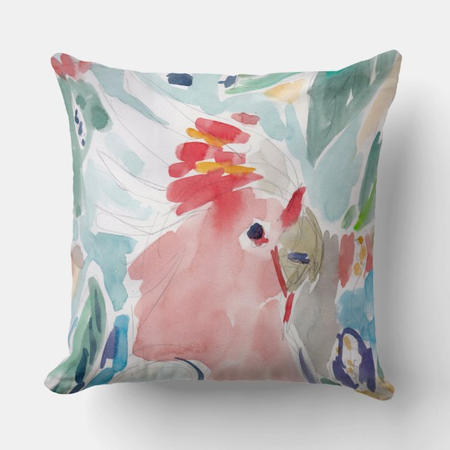 Pink Cockatoo Watercolor Cushion (Front)