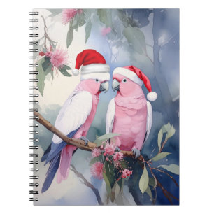 Pink Cockatoos Santa Hat Merry Christmas Notebook