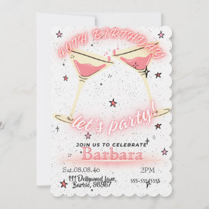 Pink Cocktail 40th Birthday Invitation