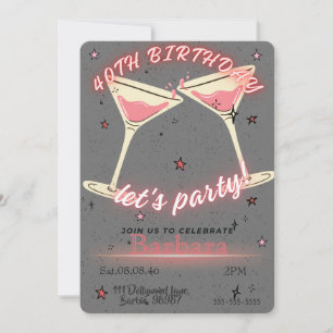 Pink Cocktail 40th Birthday Invitation
