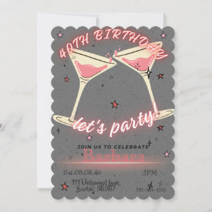 Pink Cocktail 40th Birthday Invitation