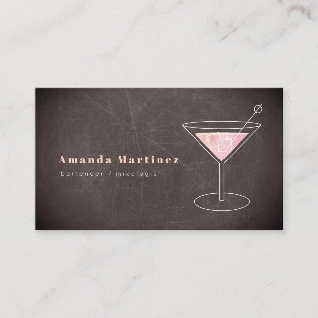 Pink Cocktail Bartender Mixologist Chalkboard Business Card (Front)