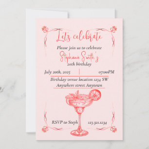 Pink Cocktail Birthday Invitation - Summer Vibe