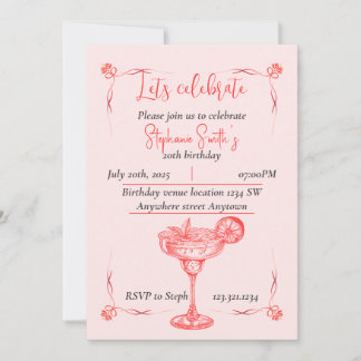Pink Cocktail Birthday Invitation - Summer Vibe