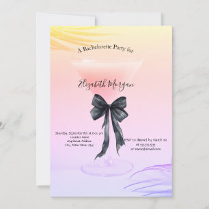 Pink Cocktail Chic Black Bow Bachelorette Party Invitation