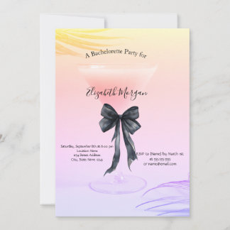 Pink Cocktail Chic Black Bow Bachelorette Party Invitation