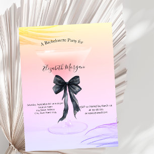 Pink Cocktail Chic Black Bow Bachelorette Party Invitation