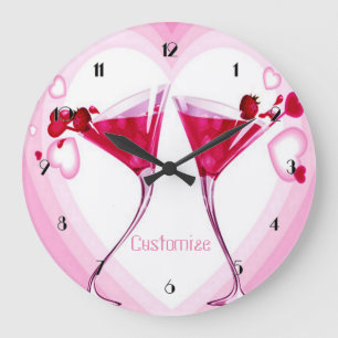 Pink Cocktail Glasses Round Wall Clock