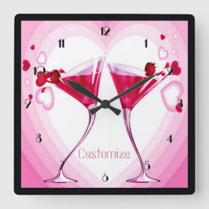 Pink Cocktail Glasses Wall Clock