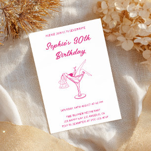 Pink Cocktail Party 30th Birthday Retro Martini Invitation