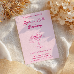 Pink Cocktail Party 30th Birthday Retro Martini Invitation