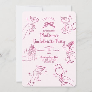 Pink Cocktail Party Bachelorette Party Invite