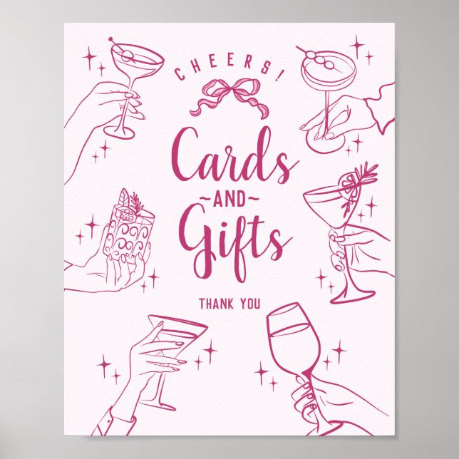 Pink Cocktail Party Cards and Gifts Sign (Front)