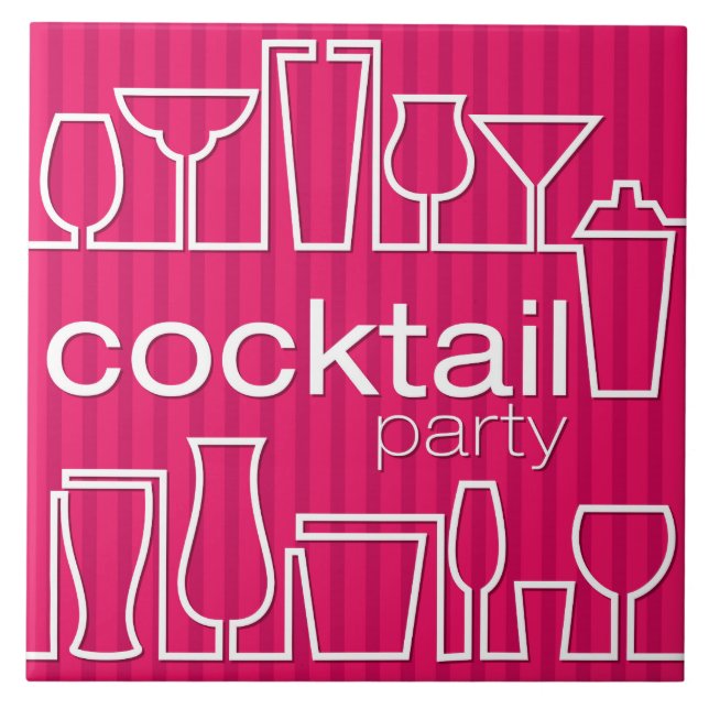 Pink cocktail party ceramic tile (Front)