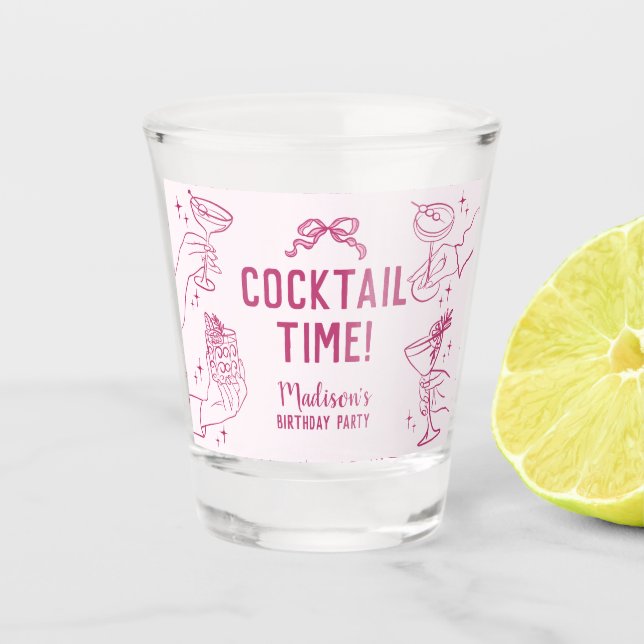Pink Cocktail Party Retro Birthday Favours Shot Glass (Front)