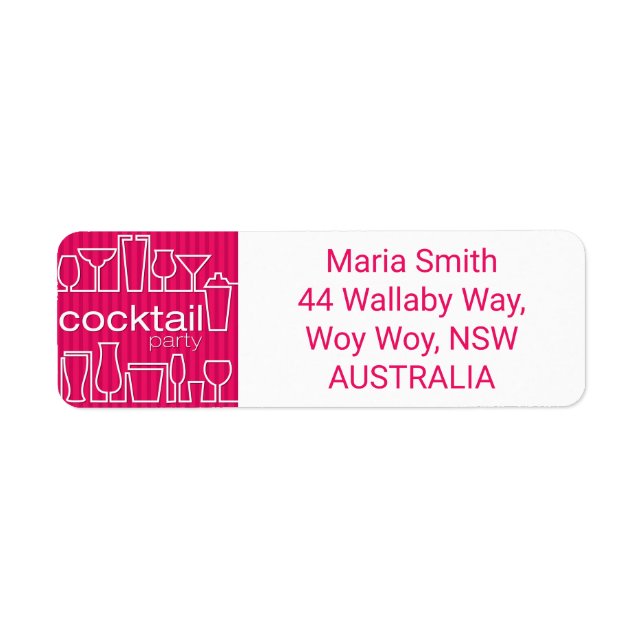 Pink cocktail party return address label (Front)
