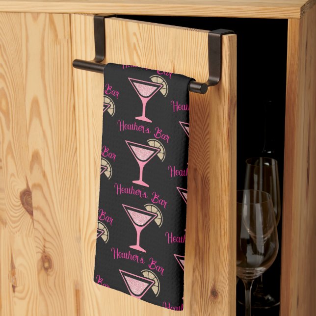 Pink Cocktail Personalised Bar Towel (Thirds Fold)