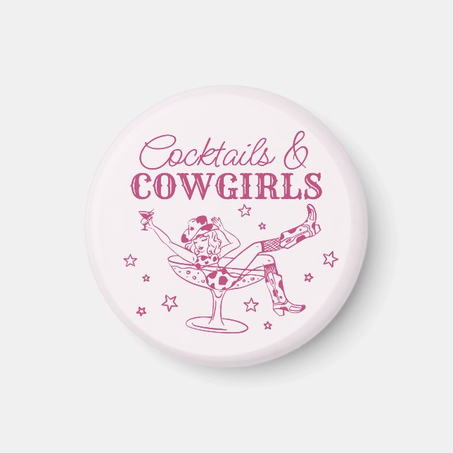 Pink Cocktails and Cowgirls Bachelorette Favours Magnet (Front)