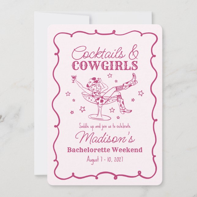 Pink Cocktails and Cowgirls Nash Bash Bachelorette Invitation (Front)