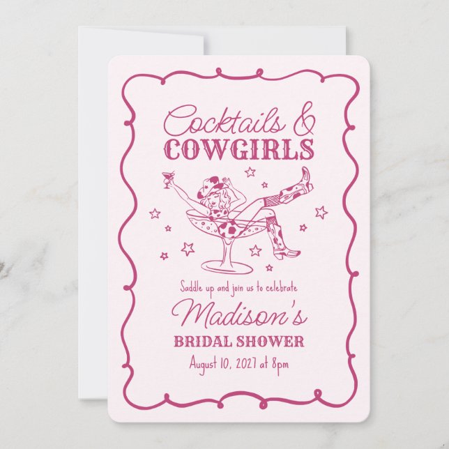 Pink Cocktails and Cowgirls Nash Bash Bridal Showe Invitation (Front)