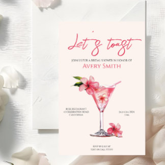 Pink Cocktails Flowers Bridal Shower Invitation