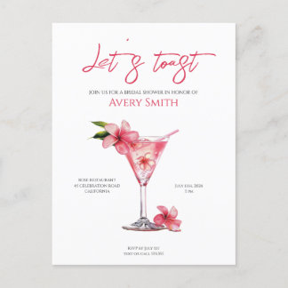 Pink Cocktails Flowers Bridal Shower Invitation Postcard