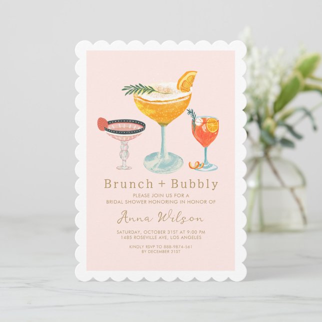 Pink Coctails  Brunch Bubbly Blush Bridal Shower  Invitation (Creator Uploaded)