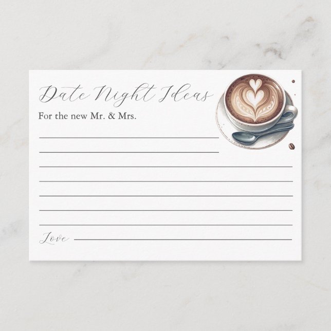 Pink Coffee Bridal Shower Theme Date Night Cards (Front)