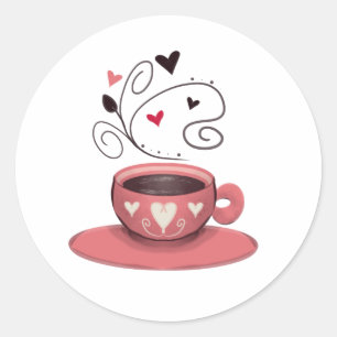 Pink coffee cup classic round sticker