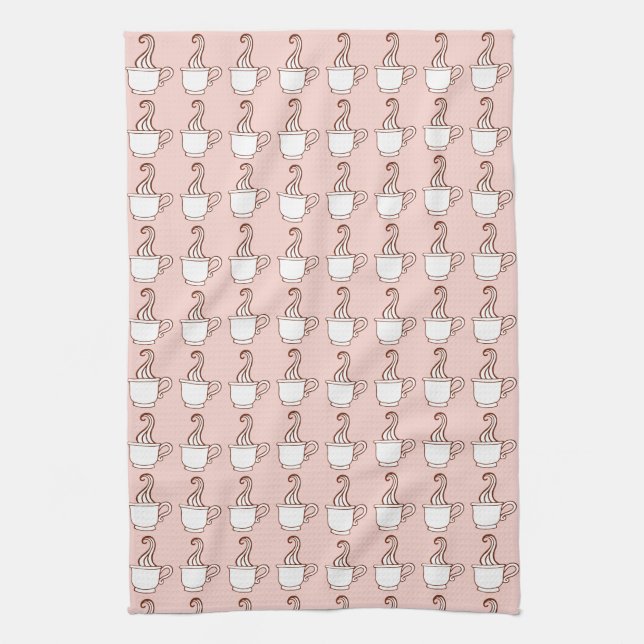 Pink Coffee Cups Pattern Kitchen Towel (Vertical)
