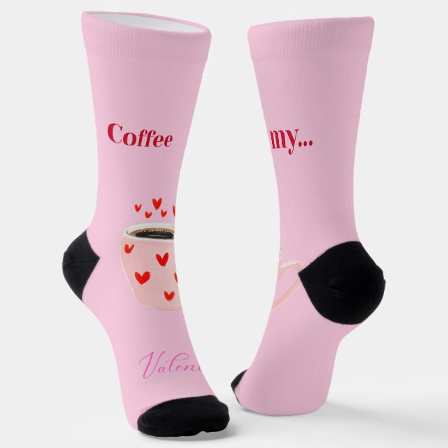 Pink Coffee Mug Valentine's Day Hearts Socks (Angled)