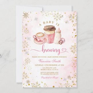 Pink Coffee Winter Snowflakes Latte Baby Shower Invitation