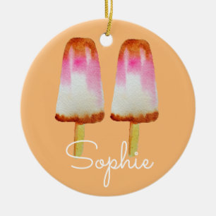 Pink cola popsicles girl's theme sweets name ceramic ornament