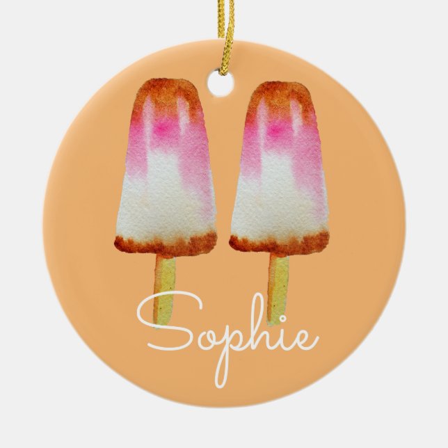 Pink cola popsicles girl's theme sweets name ceramic ornament (Front)