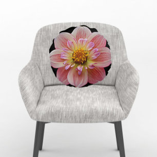 Pink Collarette Dahlia on Black Floral Round Cushion