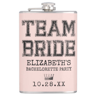 Pink Collegiate Team Bride Bachelorette Party Hip Flask