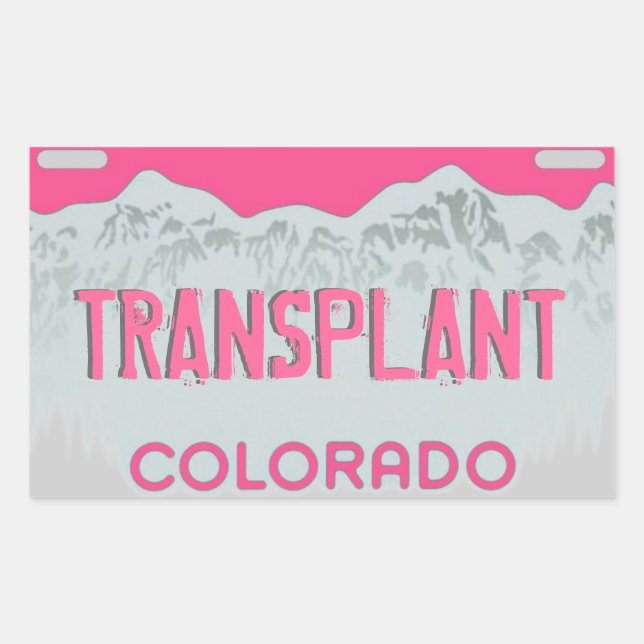 Pink Colorado transplant license plate stickers (Front)